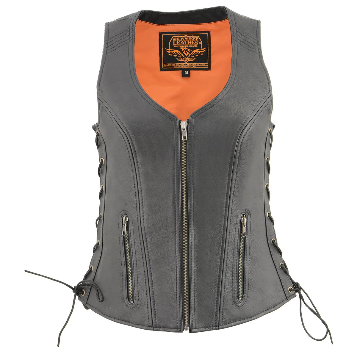 Women’s Black ‘Cool-Tec’ Leather Open Neck Motorcycle Vest