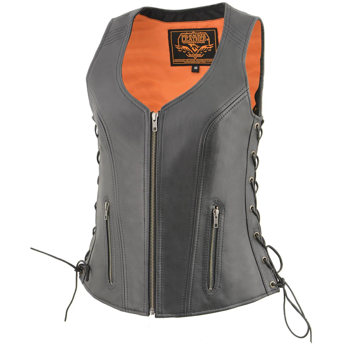 Women’s Black ‘Cool-Tec’ Leather Open Neck Motorcycle Vest