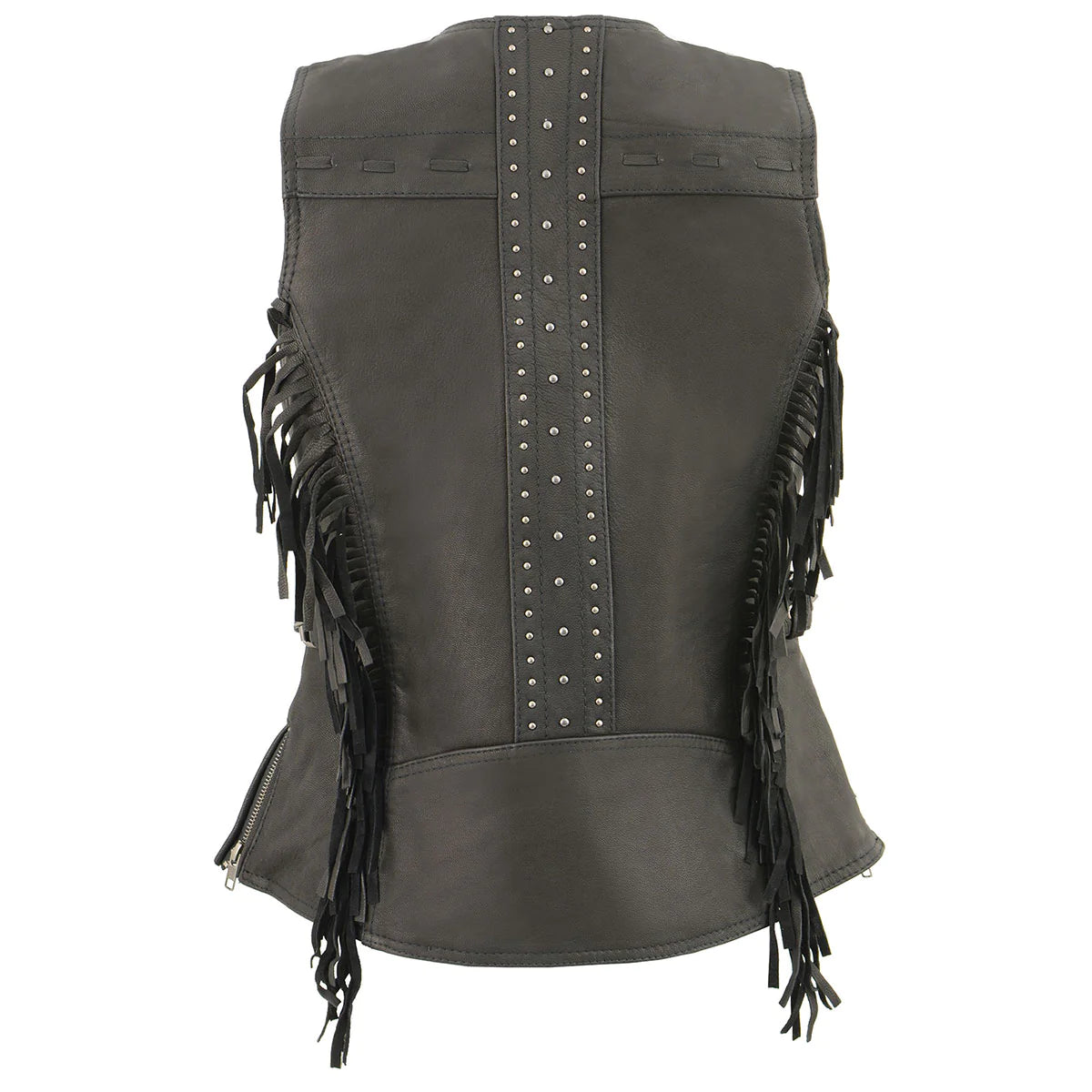 Women's Black Fringed Leather Vest