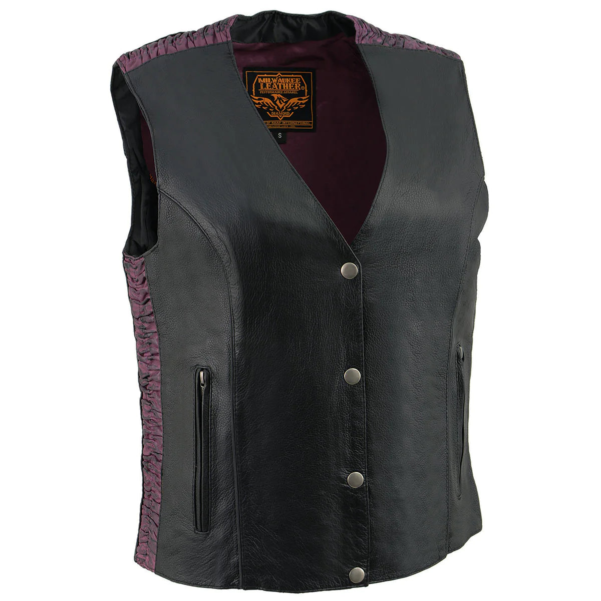 Ladies Black and Purple 'Studded Phoenix' Leather Vest