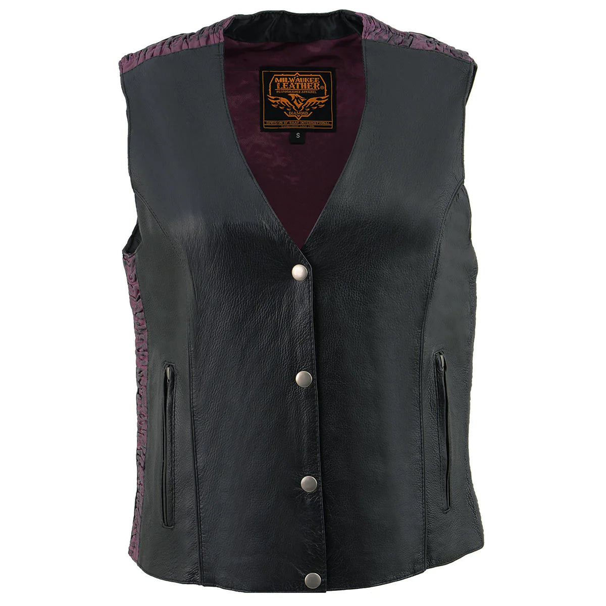 Ladies Black and Purple 'Studded Phoenix' Leather Vest