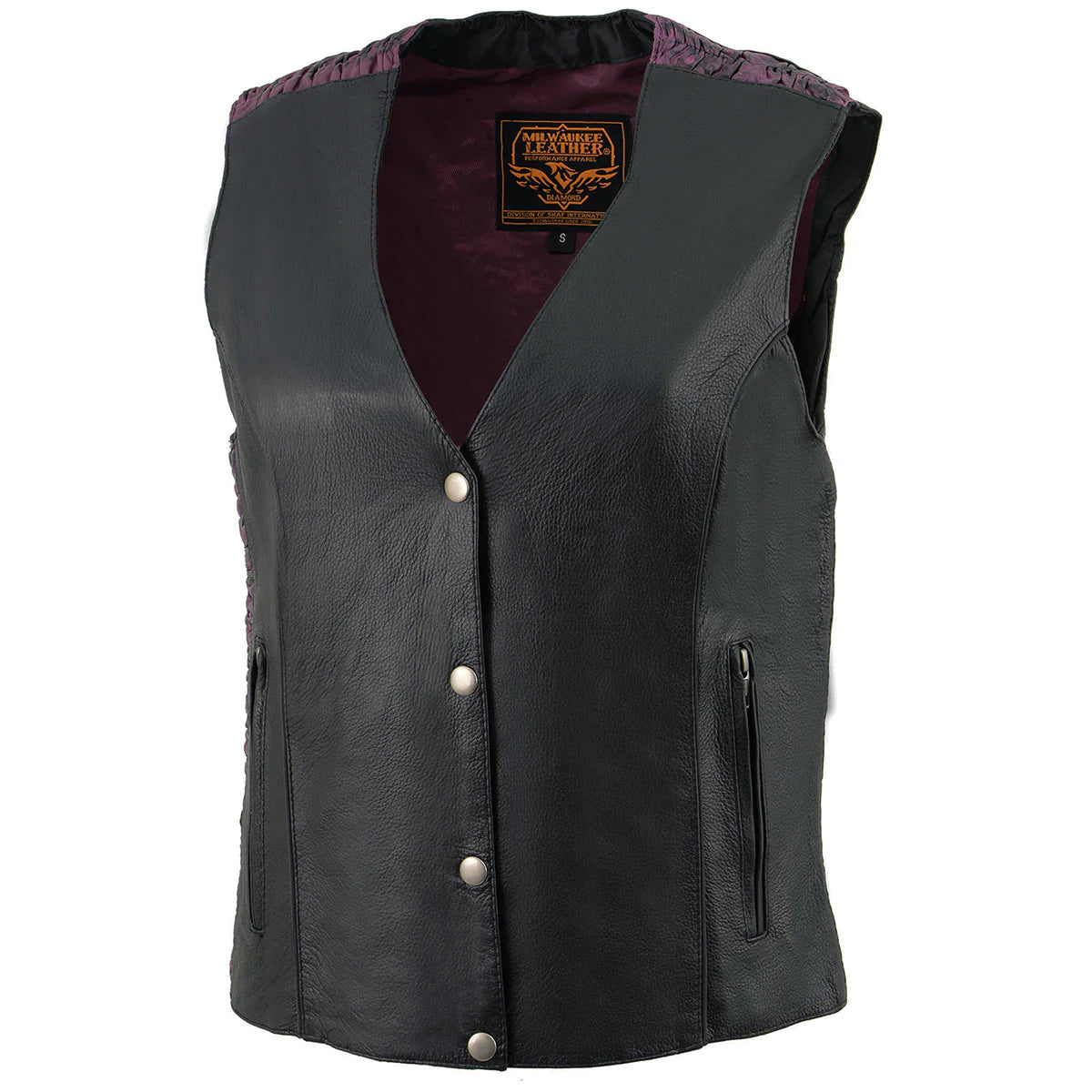 Ladies Black and Purple 'Studded Phoenix' Leather Vest