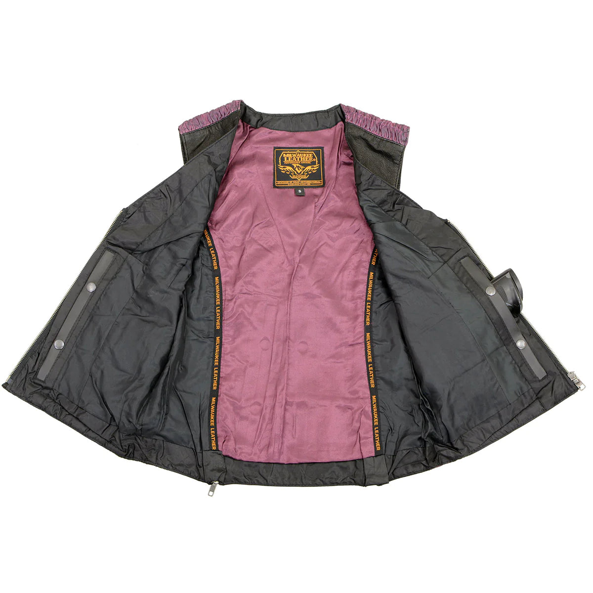 Ladies 'Crinkled' Black and Purple Lightweight Leather Vest