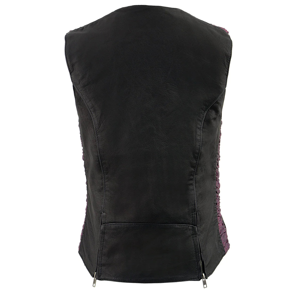 Ladies 'Crinkled' Black and Purple Lightweight Leather Vest