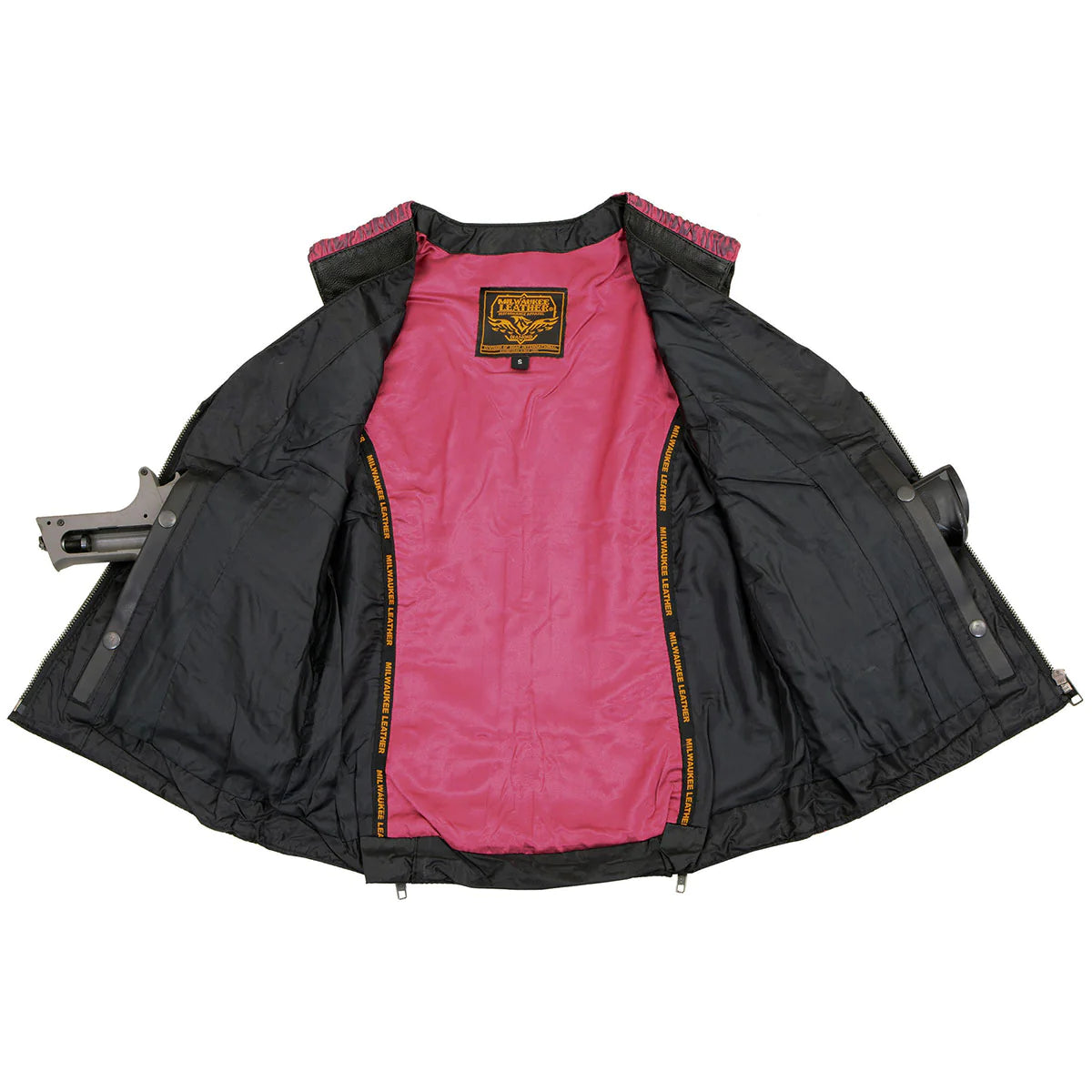 Ladies 'Crinkled' Black and Pink Lightweight Leather Vest