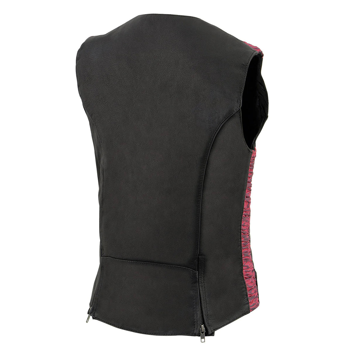 Ladies 'Crinkled' Black and Pink Lightweight Leather Vest