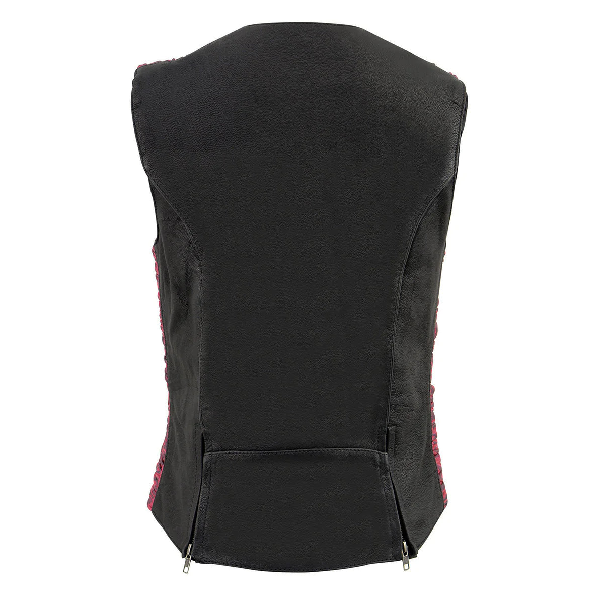 Ladies 'Crinkled' Black and Pink Lightweight Leather Vest