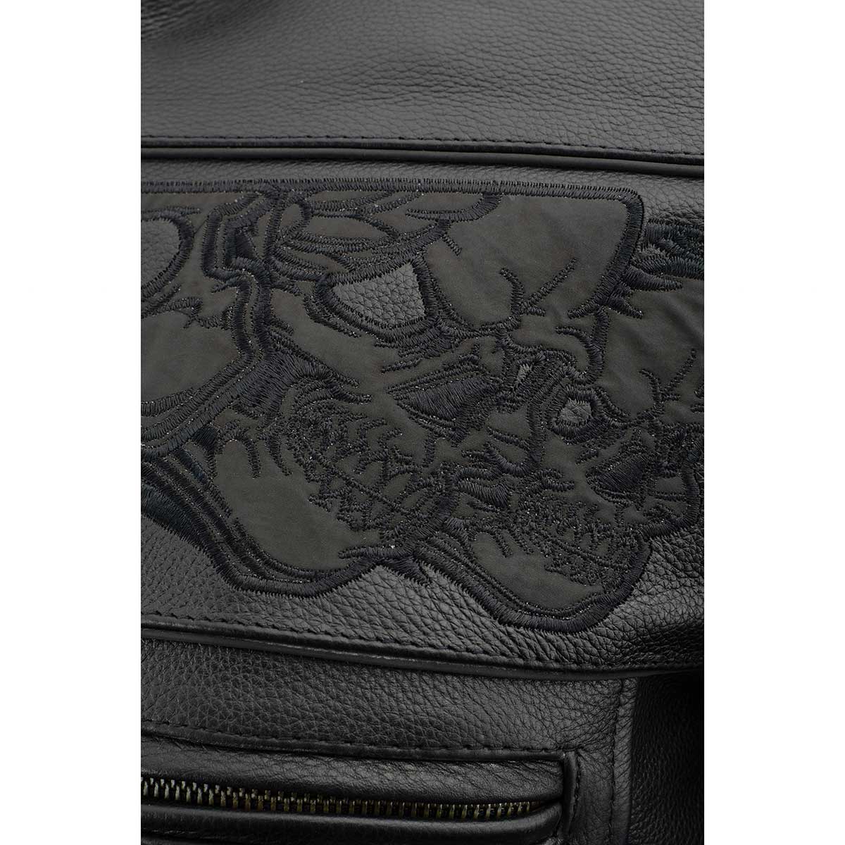 Men's Crossover Black Leather Scooter Jacket with Reflective Skulls