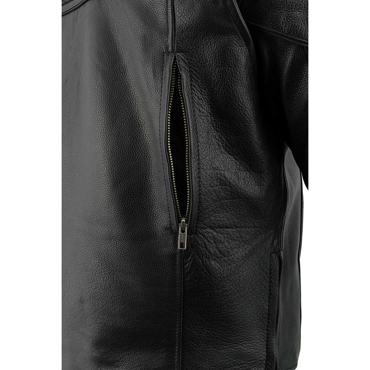 Men's Crossover Black Leather Scooter Jacket with Reflective Skulls