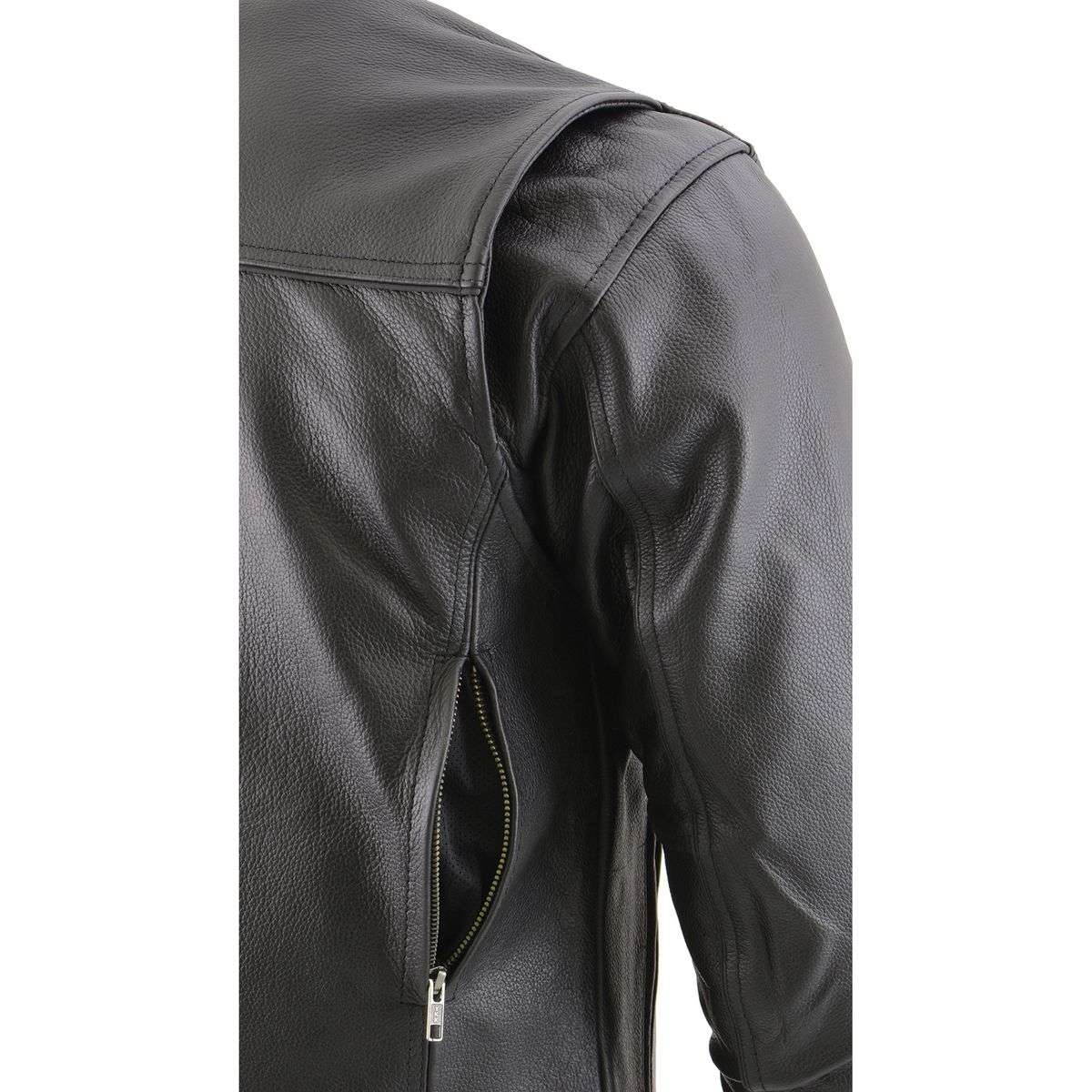 Men's 'Cool-Tec' Black Real Leather Scooter Style Motorcycle Jacket with Utility Pockets