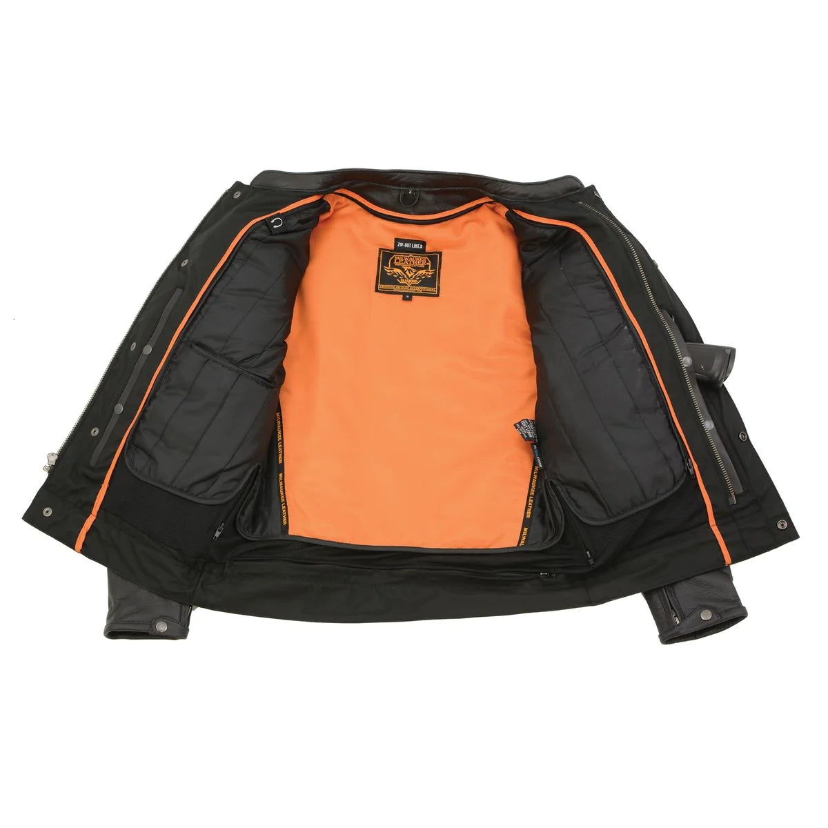 Men's 'Cool-Tec' Black Real Leather Scooter Style Motorcycle Jacket with Utility Pockets