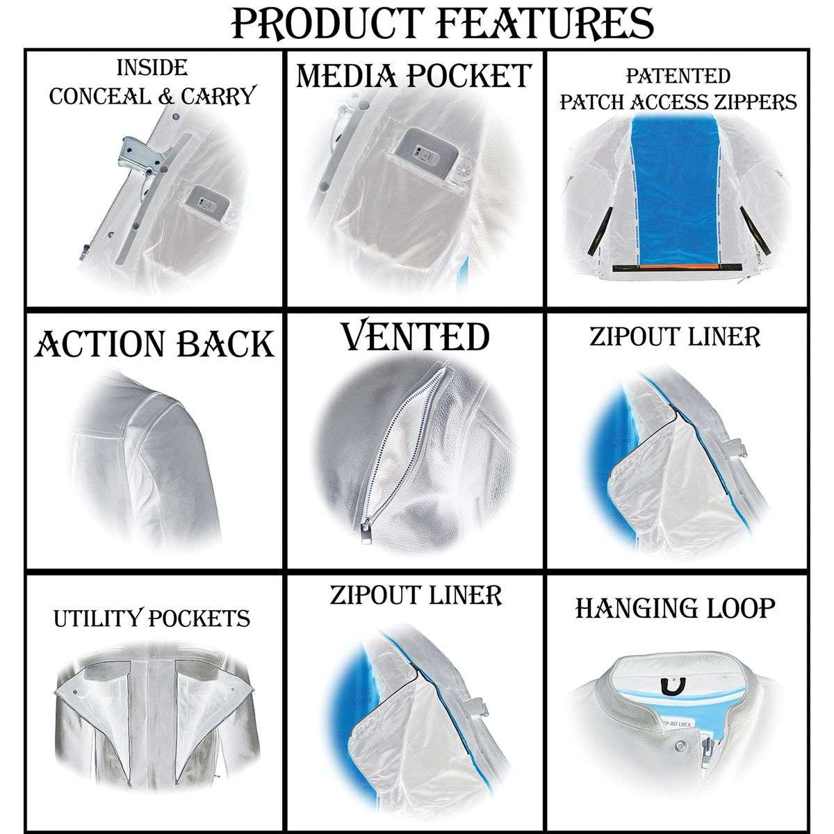 Men's 'Cool-Tec' Black Real Leather Scooter Style Motorcycle Jacket with Utility Pockets