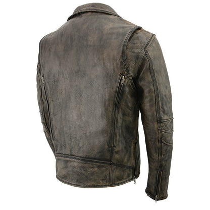 Men's Distressed Brown Triple Stitched Motorcycle Leather Jacket - Police Style Jacket