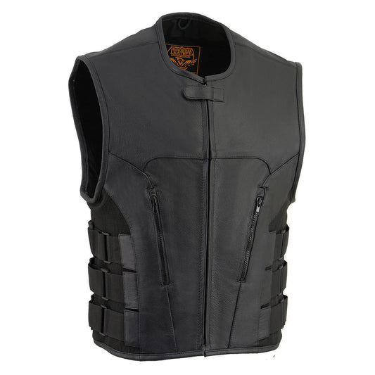 Men's Black ‘SWAT Style’ Leather Motorcycle Vest