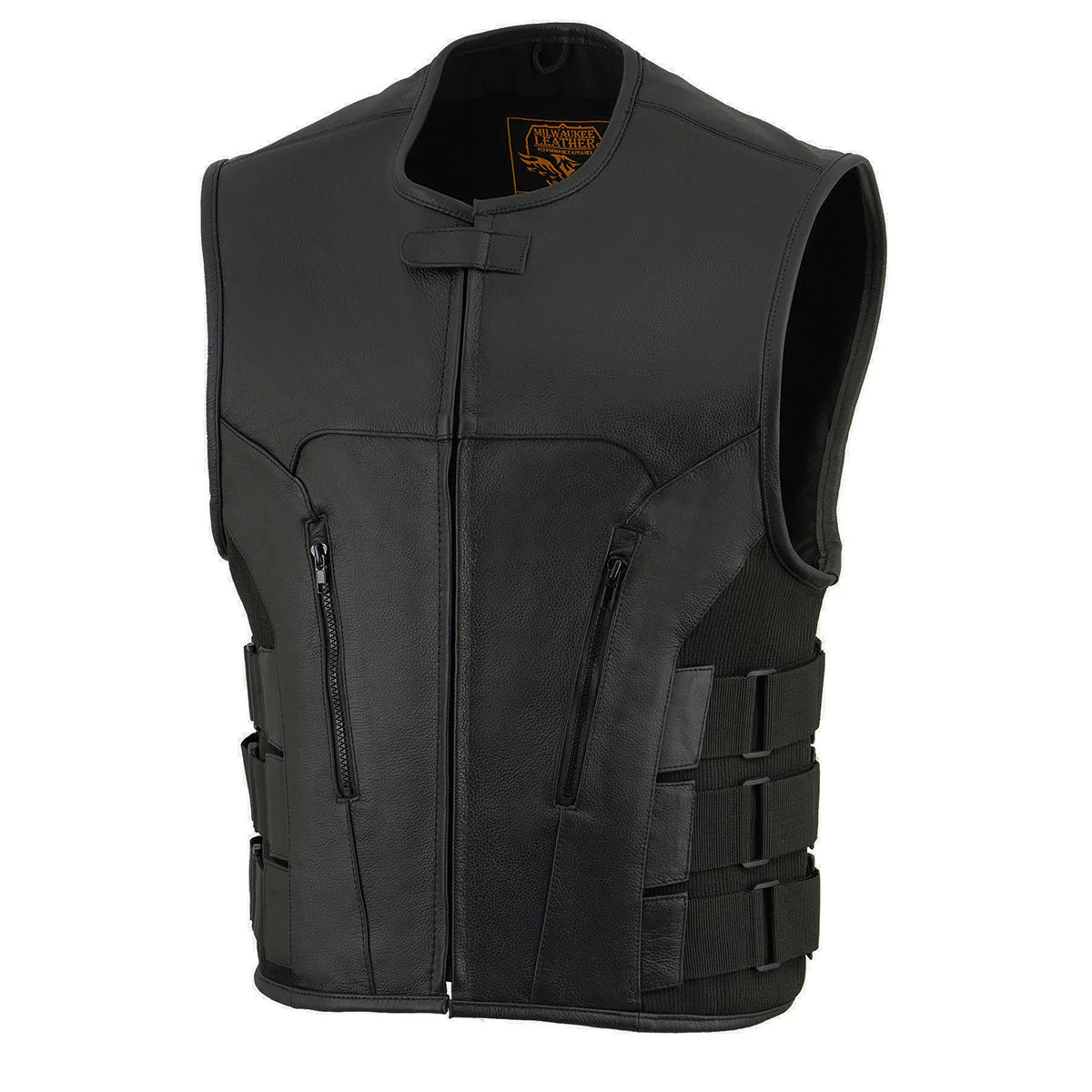 Men's Black ‘SWAT Style’ Leather Motorcycle Vest