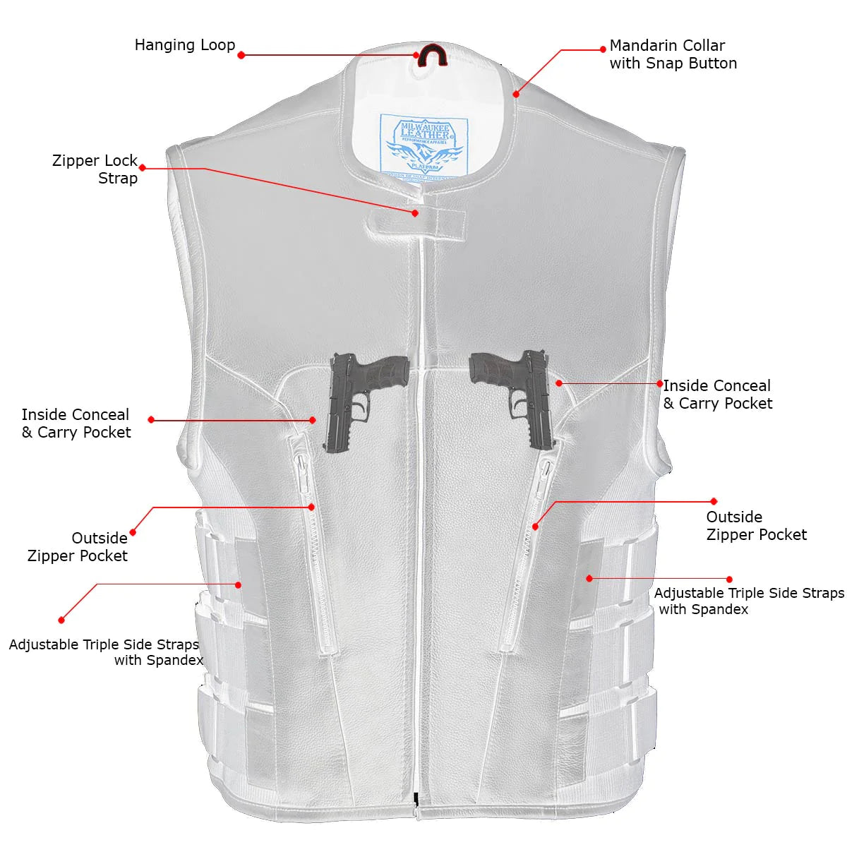 Men's Black ‘SWAT Style’ Leather Motorcycle Vest