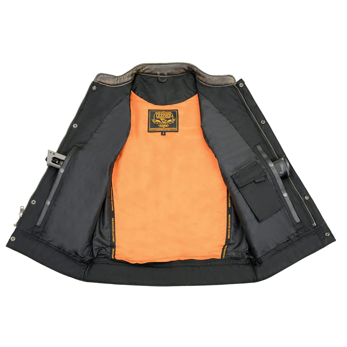 Men's Distressed Brown Dual Closure Open Neck Club Motorcycle Leather Vest