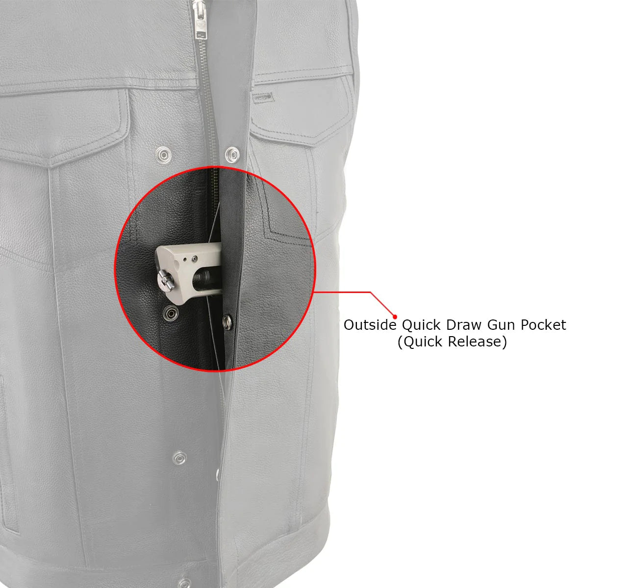 Men's ‘Quick Draw’ Black Leather Dual Closure Club Vest