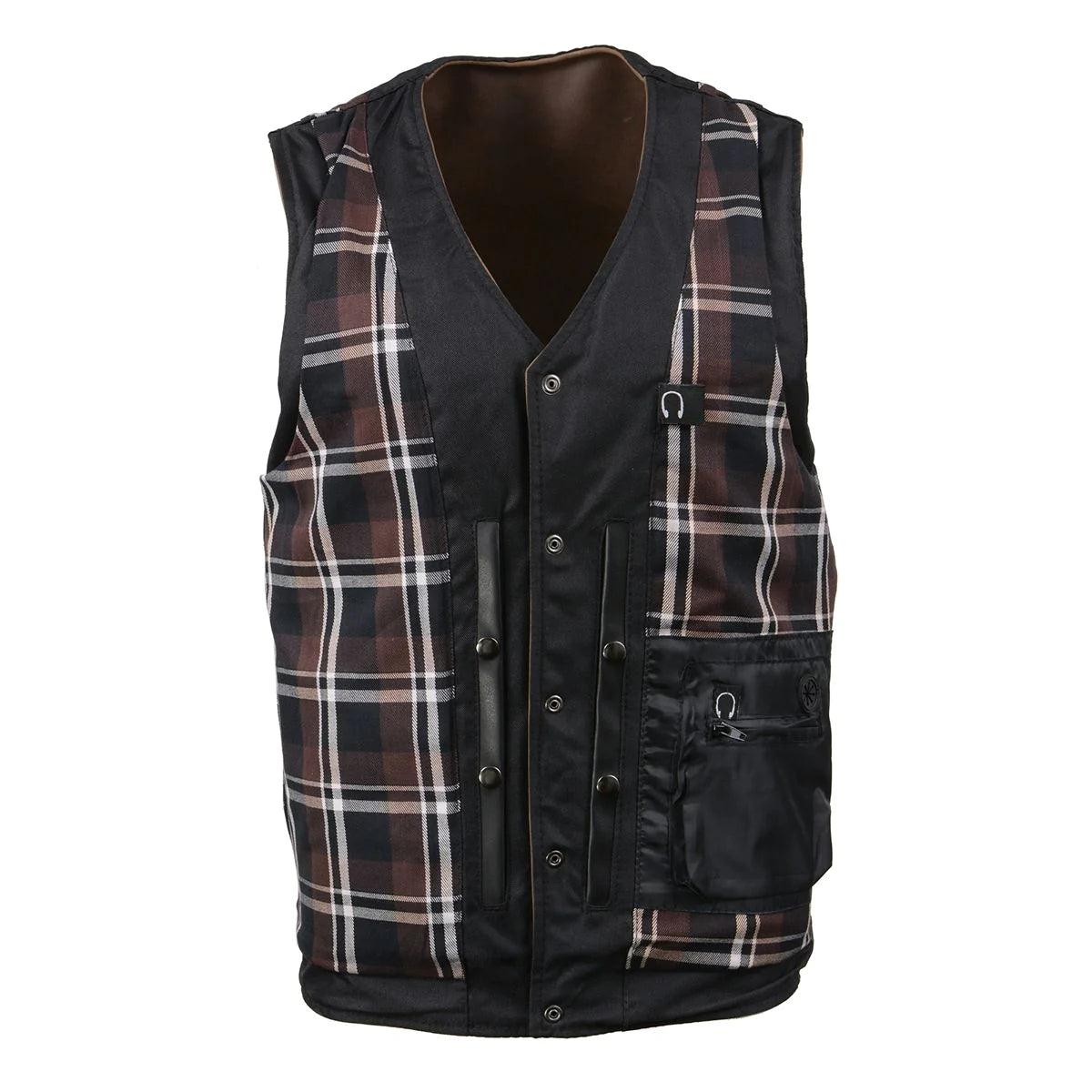 Men's Gambler Snap Front Vintage Crazy Horse Brown Motorcycle Leather Vest