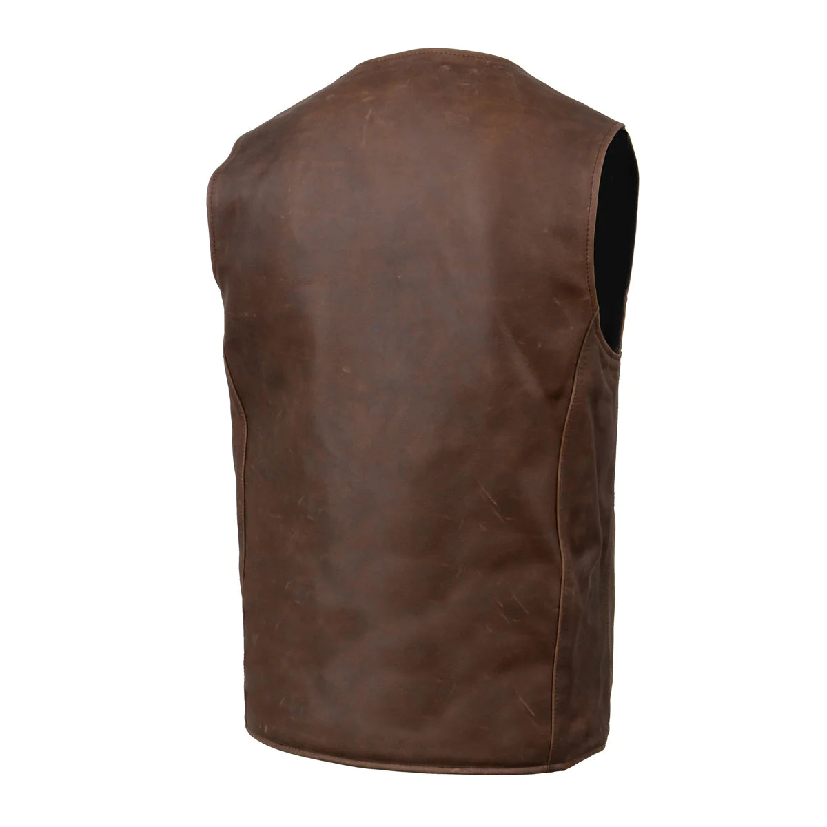 Men's Gambler Snap Front Vintage Crazy Horse Brown Motorcycle Leather Vest