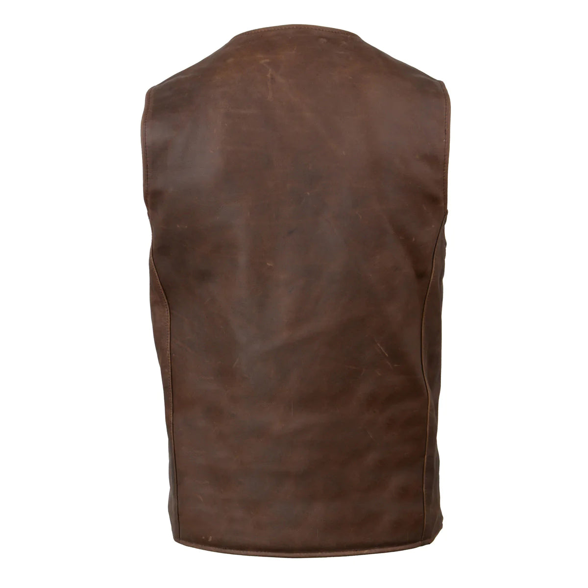 Men's Gambler Snap Front Vintage Crazy Horse Brown Motorcycle Leather Vest