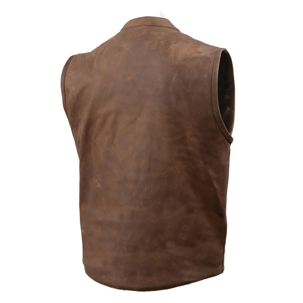 Men's 'Rustler' Vintage Crazy Horse Brown Leather Club Style Motorcycle Vest