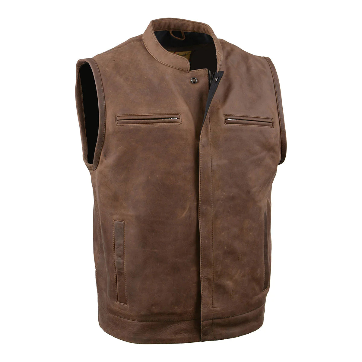 Men's 'Rustler' Vintage Crazy Horse Brown Leather Club Style Motorcycle Vest