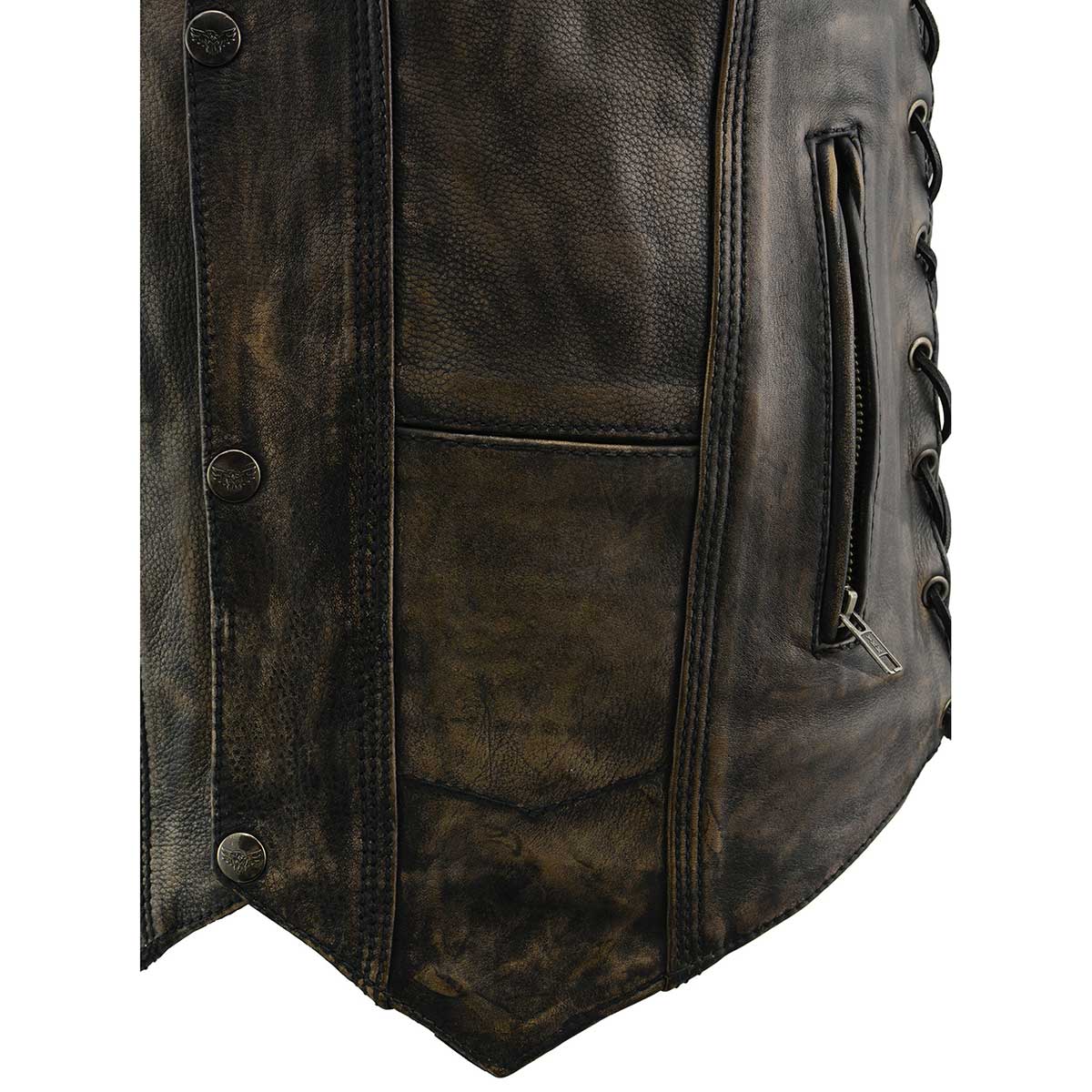 Men's Roulette Distressed Brown 10 Pocket Motorcycle Leather Vest