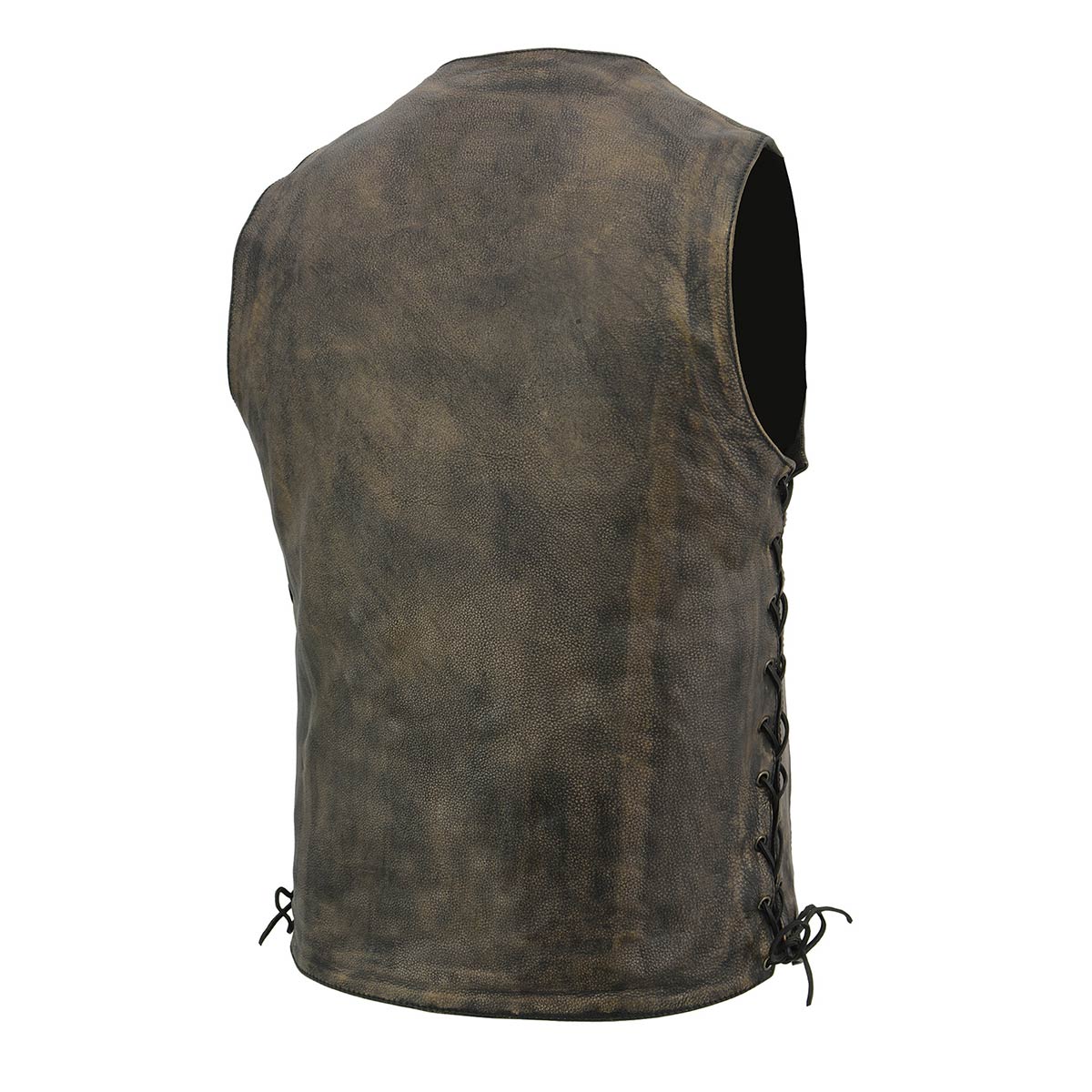 Men's Roulette Distressed Brown 10 Pocket Motorcycle Leather Vest