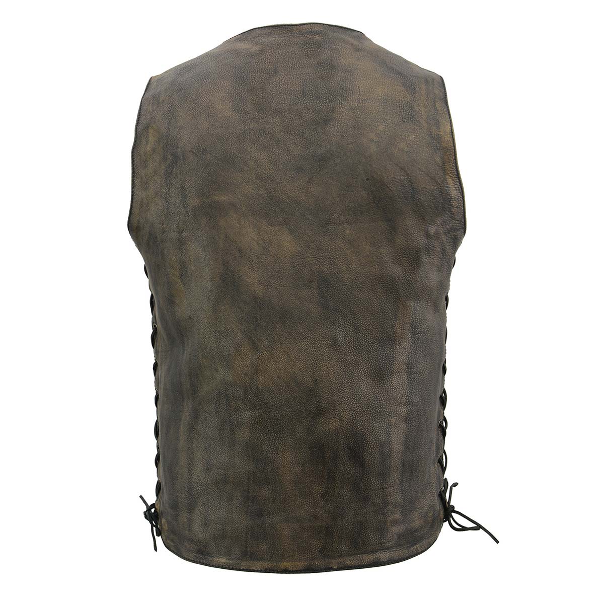 Men's Roulette Distressed Brown 10 Pocket Motorcycle Leather Vest