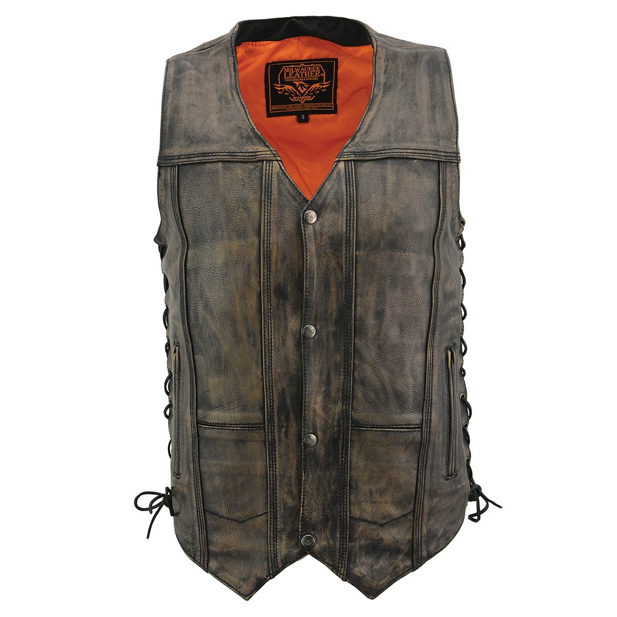 Men's Roulette Distressed Brown 10 Pocket Motorcycle Leather Vest