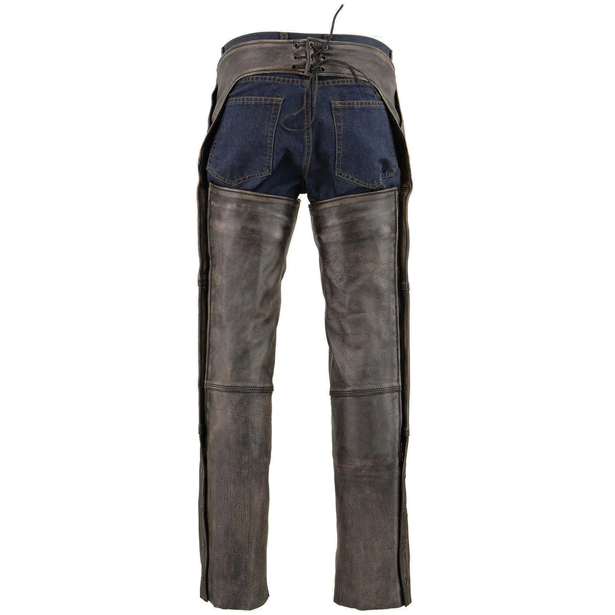 Men's Distressed Brown Four Pocket Thermal Lined Leather Chaps