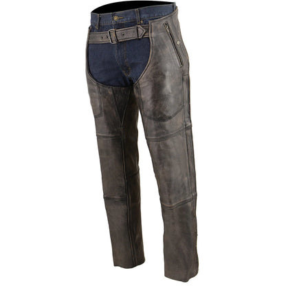 Men's Distressed Brown Four Pocket Thermal Lined Leather Chaps