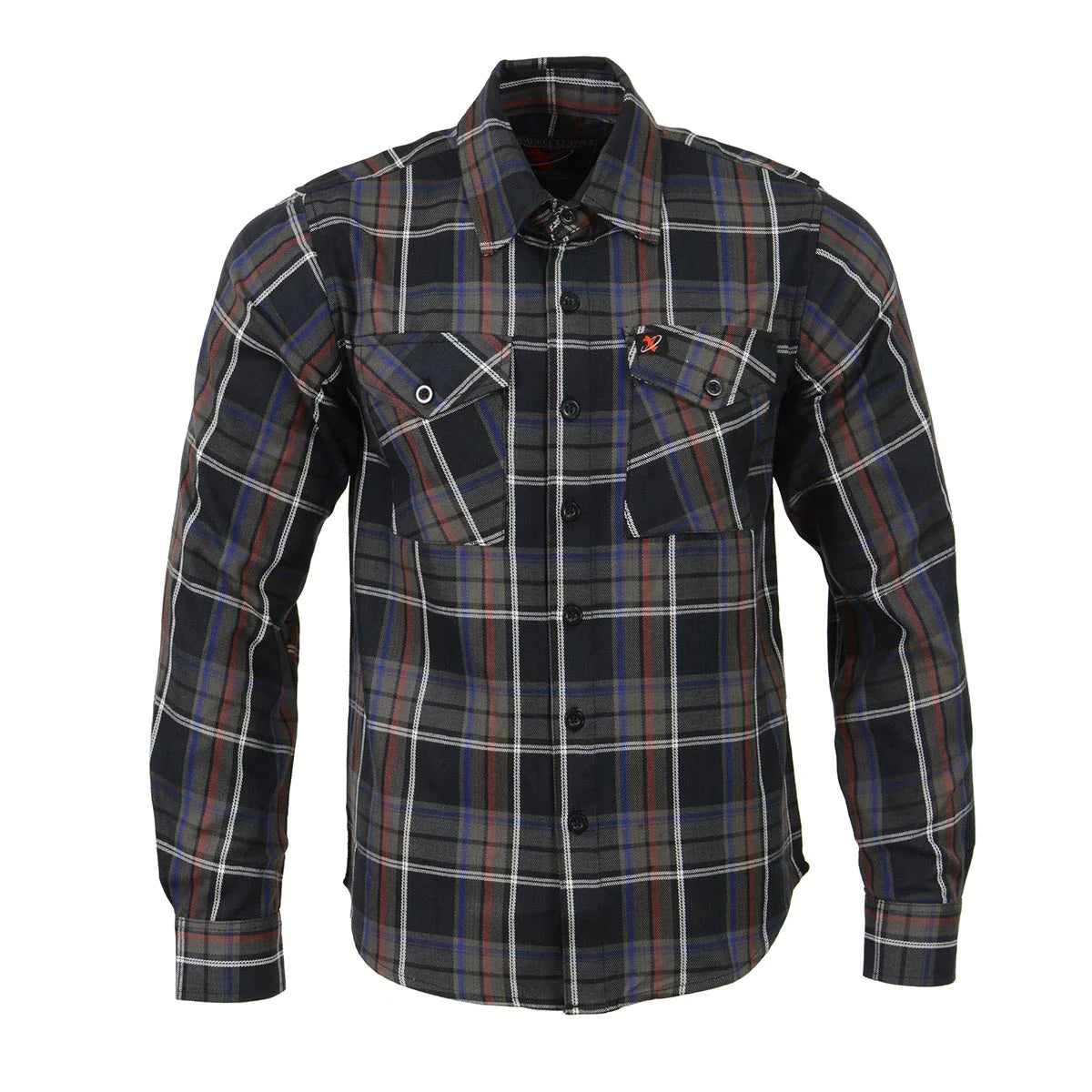 Men's Black, Purple, Grey and Red Long Sleeve Cotton Flannel Shirt