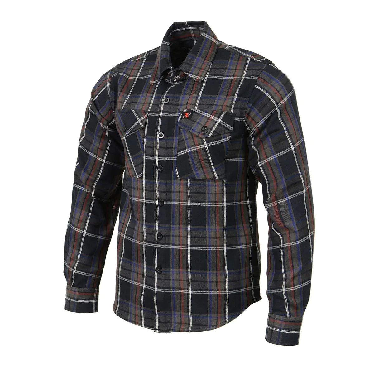 Men's Black, Purple, Grey and Red Long Sleeve Cotton Flannel Shirt