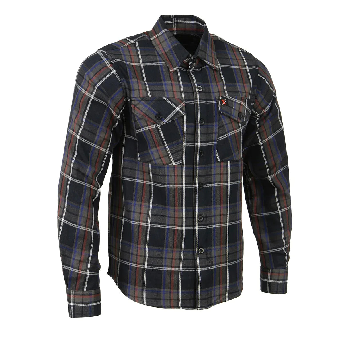 Men's Black, Purple, Grey and Red Long Sleeve Cotton Flannel Shirt