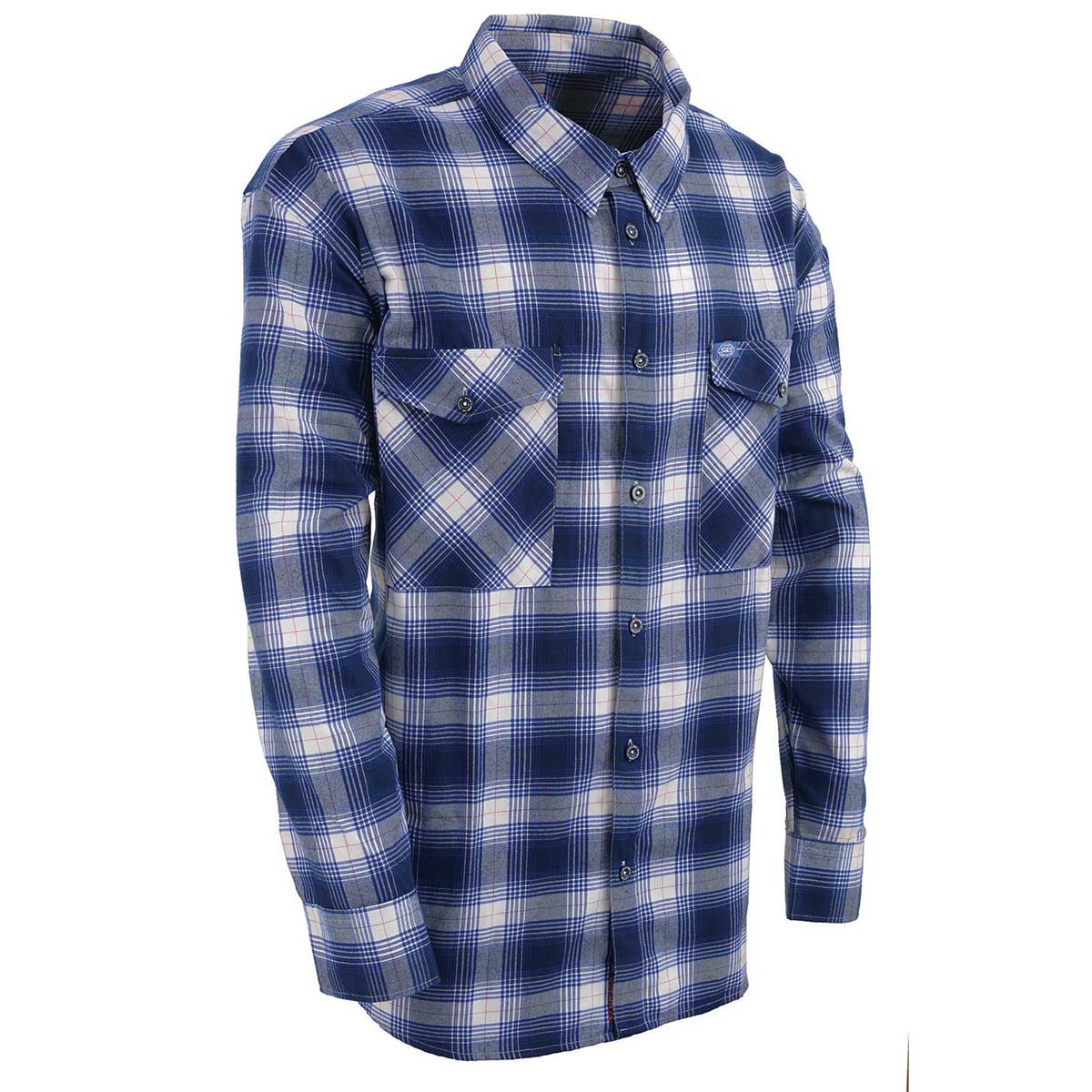 Men's Blue and White Long Sleeve Cotton Flannel Shirt