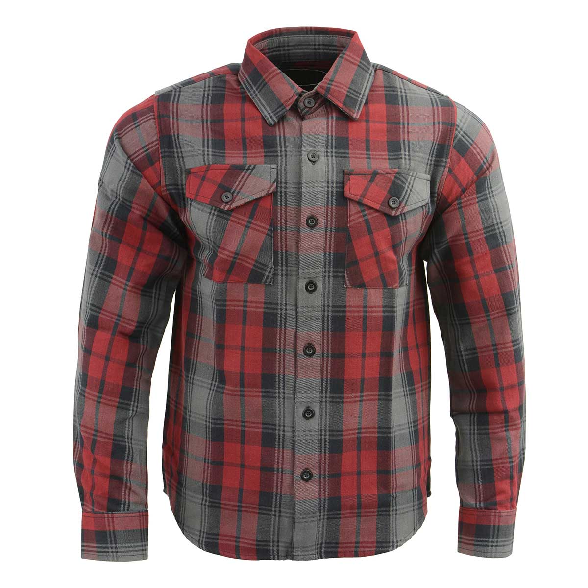 Men's Black Grey and Red Long Sleeve Cotton Flannel Shirt