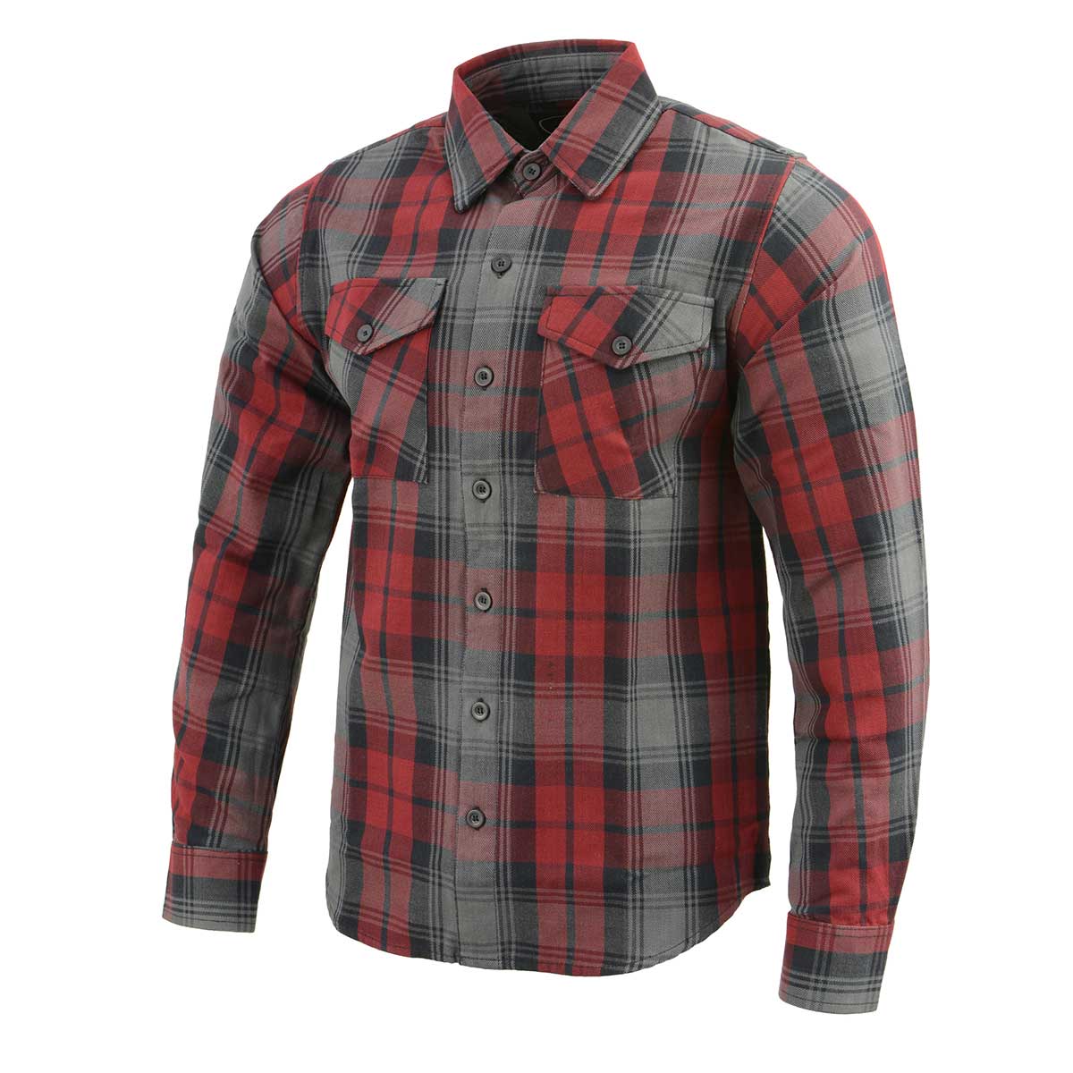 Men's Black Grey and Red Long Sleeve Cotton Flannel Shirt