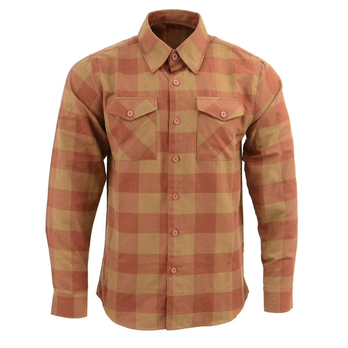 Men's Brown and Beige Long Sleeve Cotton Flannel Shirt