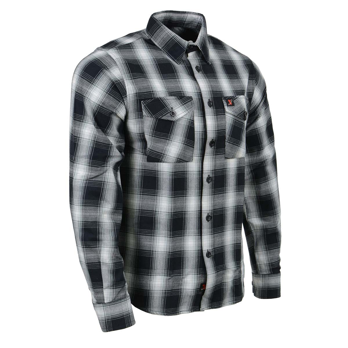 Men's Black and White Long Sleeve Cotton Flannel Shirt