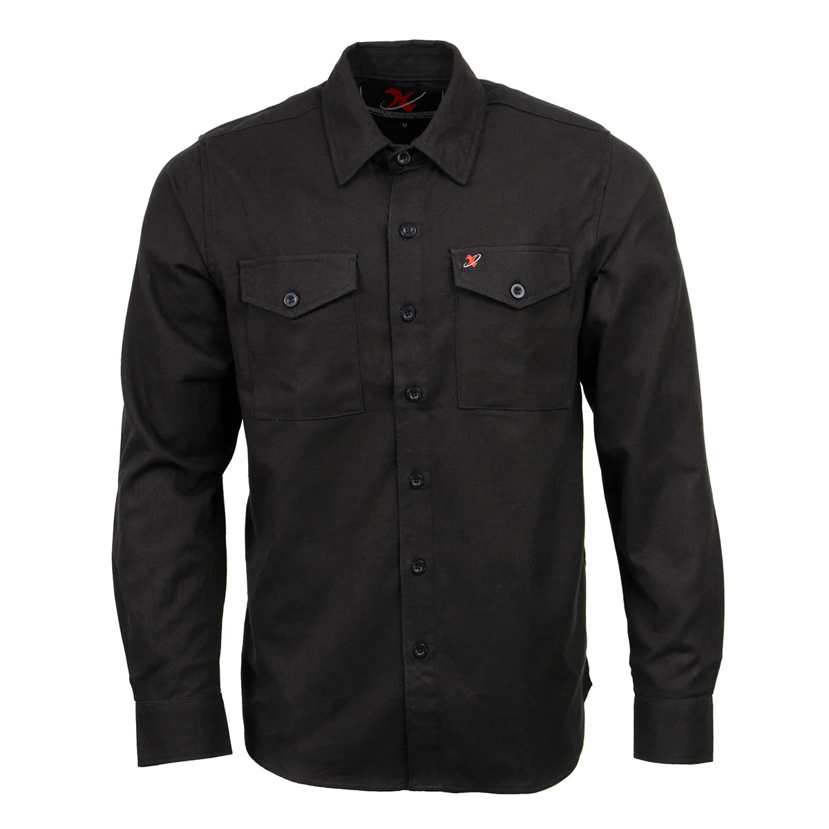 Men's Solid Black Long Sleeve Cotton Flannel Shirt