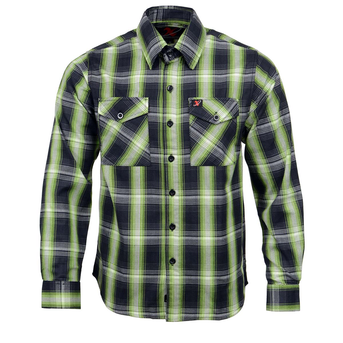 Men's Black and Green with White Long Sleeve Cotton Flannel Shirt