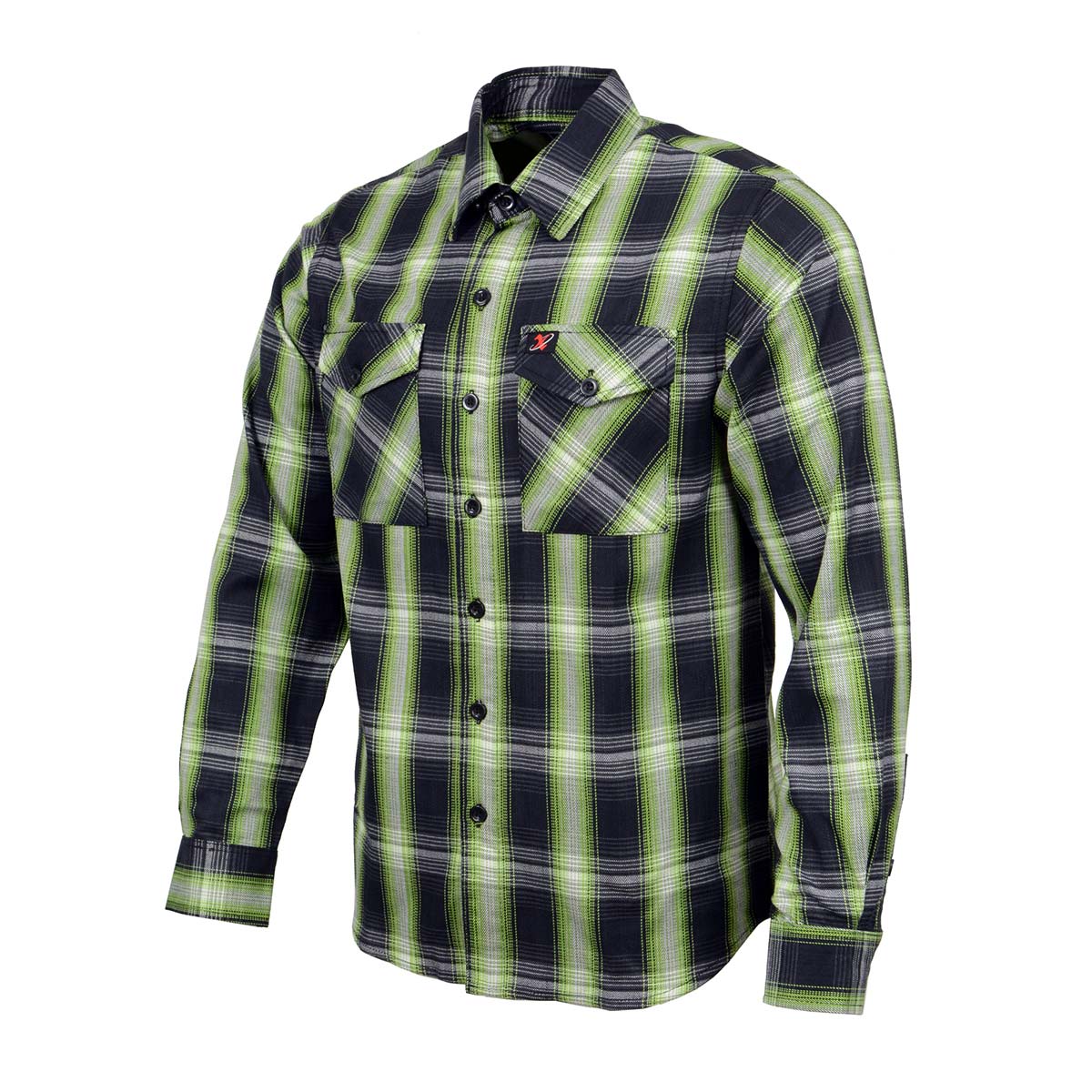 Men's Black and Green with White Long Sleeve Cotton Flannel Shirt