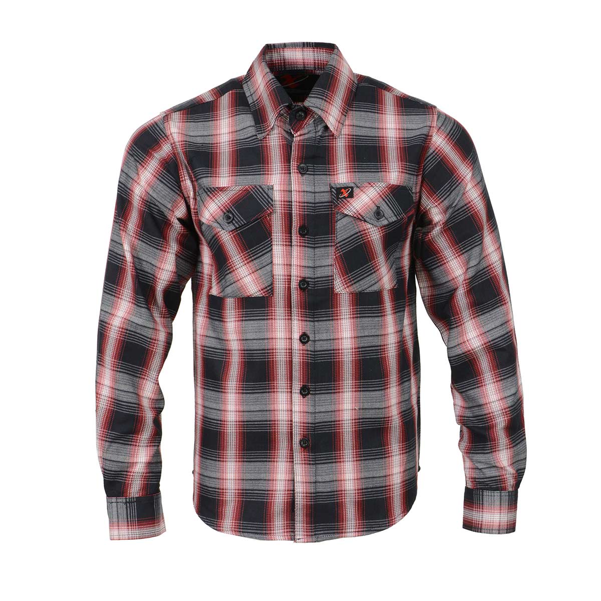 Men's Black and White with Red Long Sleeve Cotton Flannel Shirt