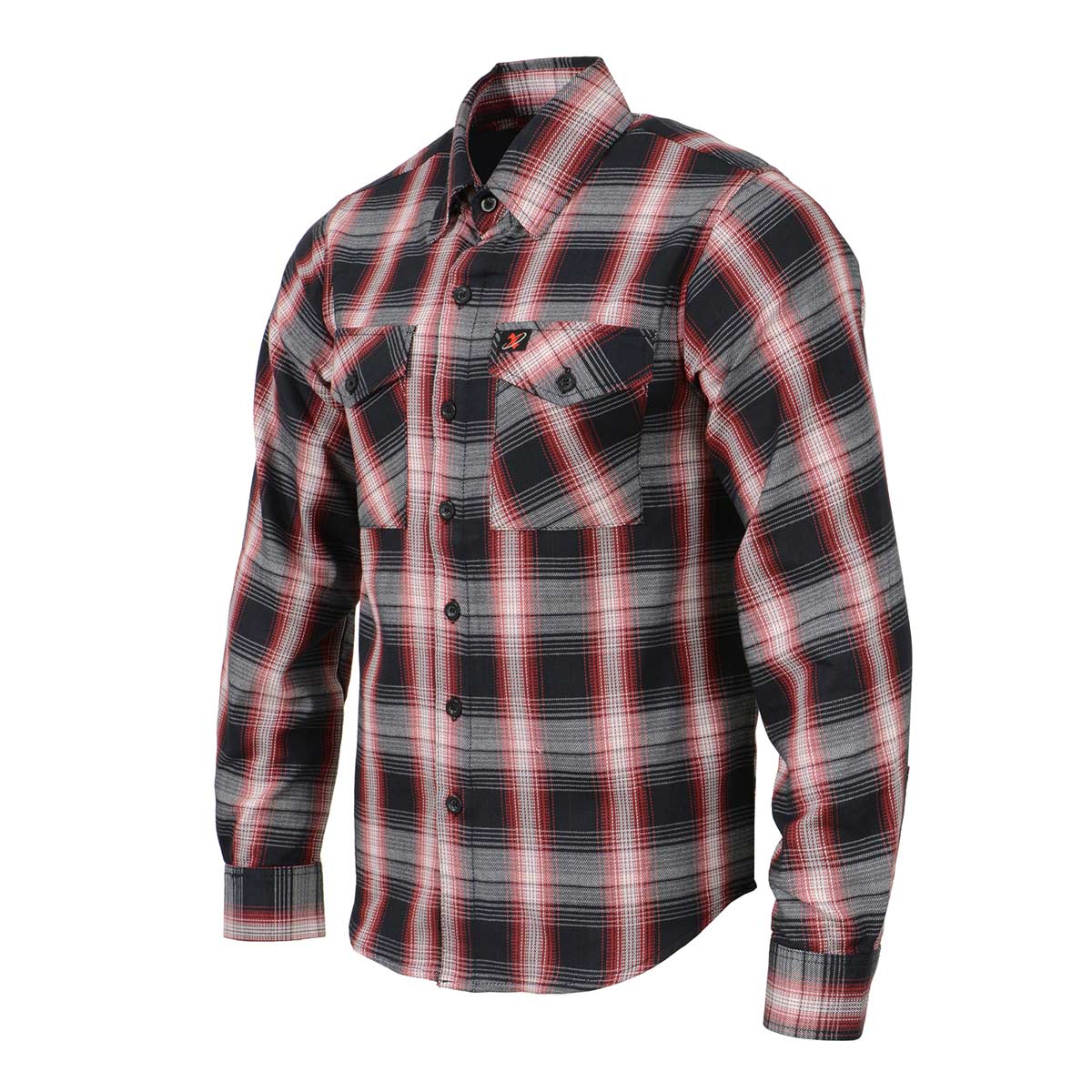 Men's Black and White with Red Long Sleeve Cotton Flannel Shirt