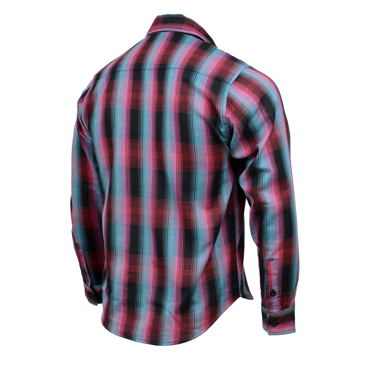 Men's Black and Pink with Blue Long Sleeve Cotton Flannel Shirt