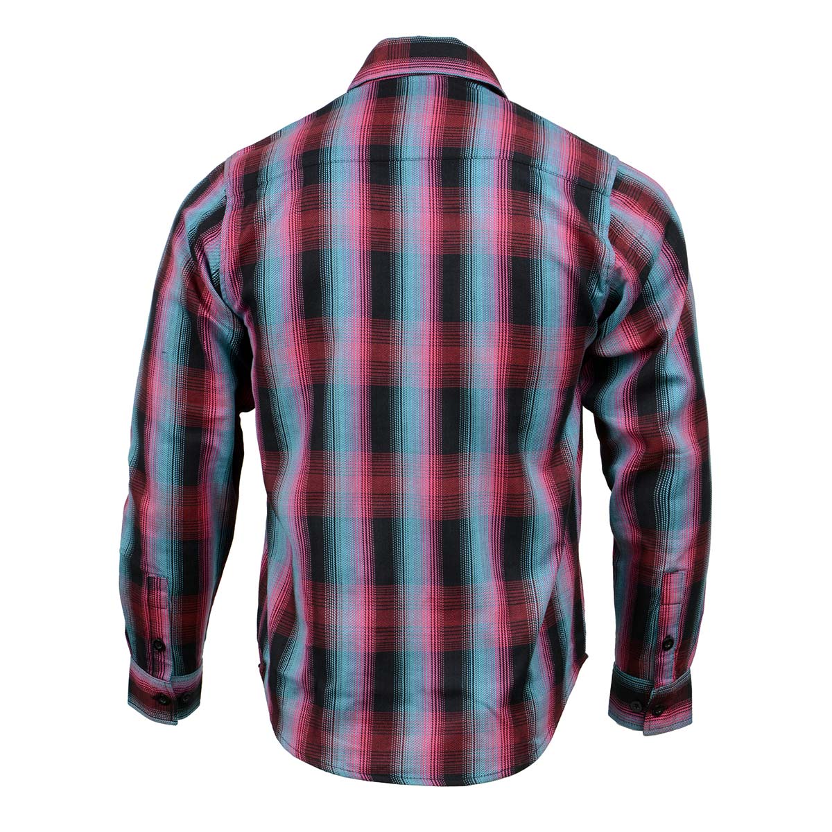 Men's Black and Pink with Blue Long Sleeve Cotton Flannel Shirt