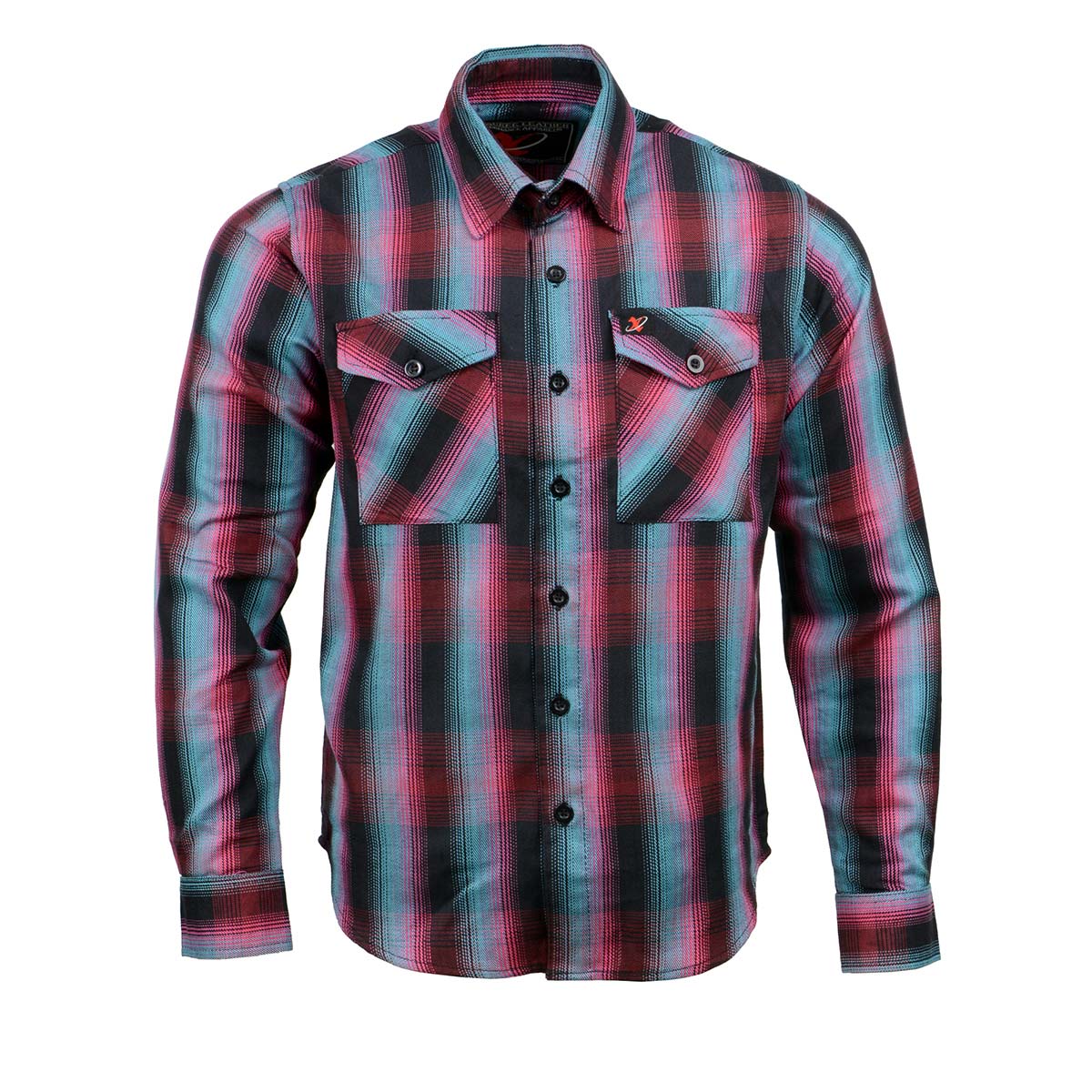 Men's Black and Pink with Blue Long Sleeve Cotton Flannel Shirt