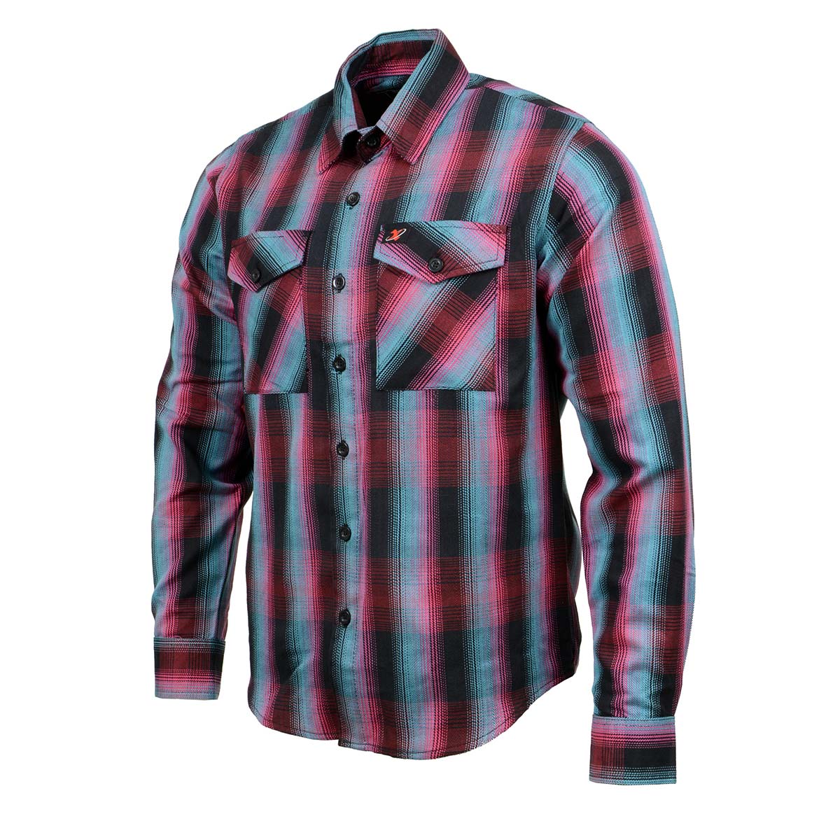 Men's Black and Pink with Blue Long Sleeve Cotton Flannel Shirt